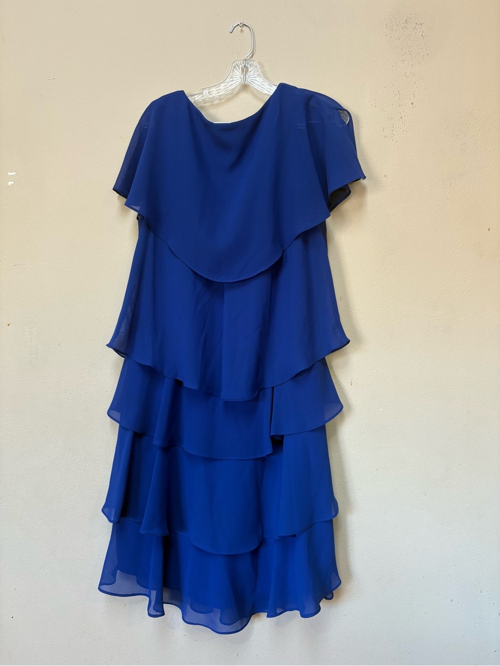 Royal Blue Layered Chiffon Midi Dress Rhinestone Detail NWT - Picture 7 of 7
